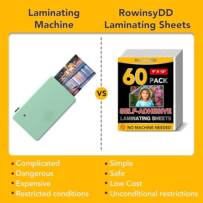 60 PCS Self-Adhesive Laminating Sheets, 9 x 12 Inches Self Adhesive Contact Paper, No Heat No Machine Needed Self Sealing Laminate Sheets