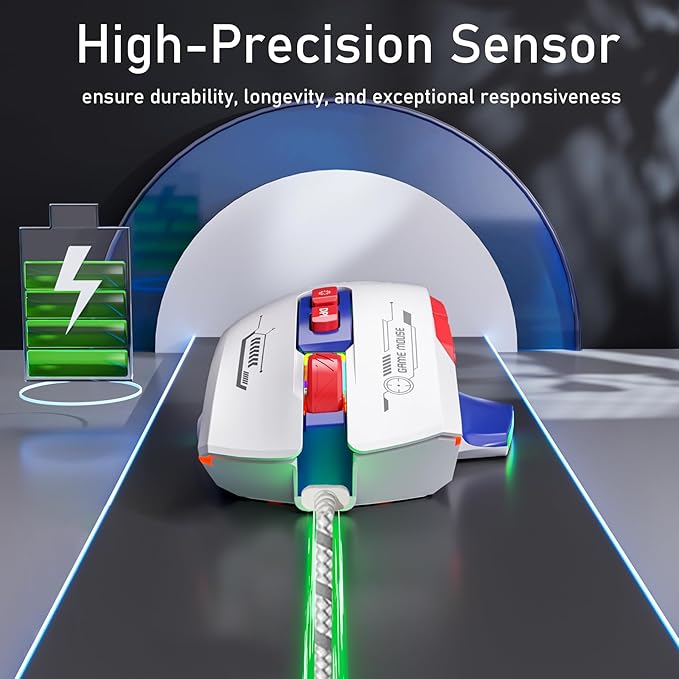 Gaming Mouse, Wired Gaming Mouse with RGB Backlit, 7200DPI Adjustable, PC Gaming Mice with 7 rogrammable Macro Buttonsg, Ergonomic Mouse Gamer for PC, Desktop, Mac，Laptop, Chromebook.