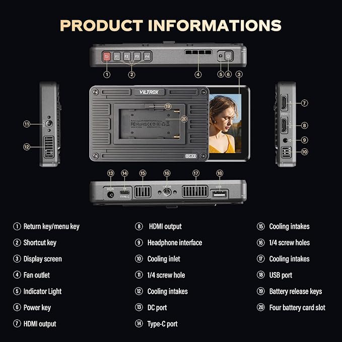 VILTROX DC-X2 Cage 6" SDI Camera Field Monitors 2000nits Super Bright Daylight Viewable External Monitor for 4k HDMI DSLR Touchscreen Monitor for Sony Canon Nikon with Sunshield 2200 MAh Battery