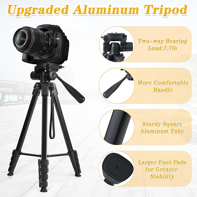 Camera Tripod for Canon Nikon Sony, LINKCOOL 67 Inch Lightweight DSLR Tripod Camera Stand with Detachable 3 Way Pan Head, Remote & Universal Phone Mount