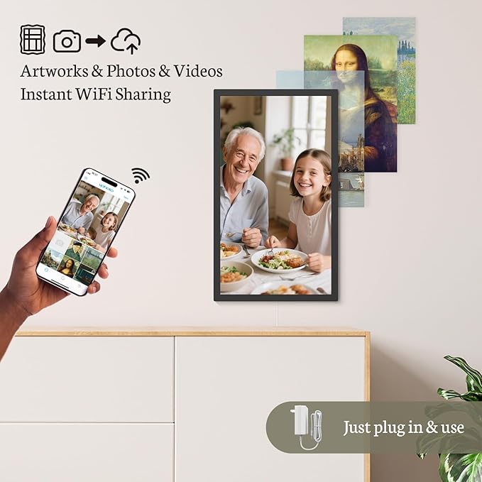 BSIMB Large Digital Picture Frame 27 Inch, 1920x1080 FHD WiFi Digital Photo Frame Electronic 32GB Display, Wall Mount Included, Share Pictures/Videos via App Easy Setup Gifts for Mom(Non-Touch), Black