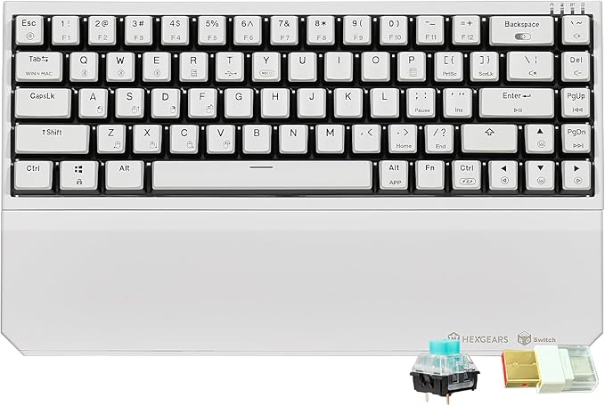 Hexgears X1 Pro Wireless Mechanica Keyboard, Hot-swappable Clicky Switch Gaming Keyboard Bluetooth/2.4G/USB-C Mini Compact with Wrist Rest - White