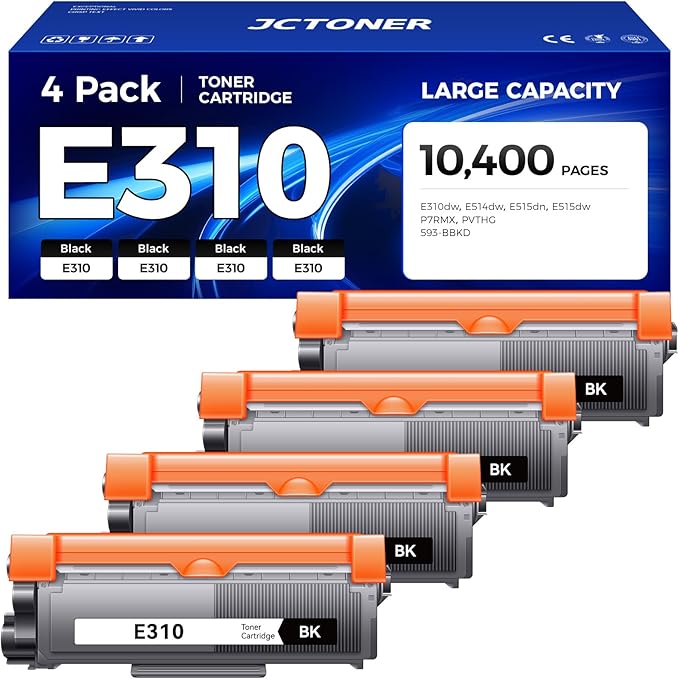 E310 Black Toner Cartridge 4-Pack Replacement for Dell E310 E310dw E514 E515 P7RMX PVTHG 593-BBKD Toner Compatible with Dell Wireless Monochrome E310dw E514dw E515dn E515dw Printer Ink All-in-One Copy