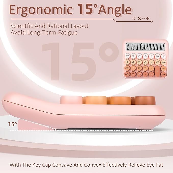 VEWINGL Mechanical Switch Calculator, 12 Digit Large LCD Display and Buttons, Great for Everyday Life and Basic Office Work, with Battery