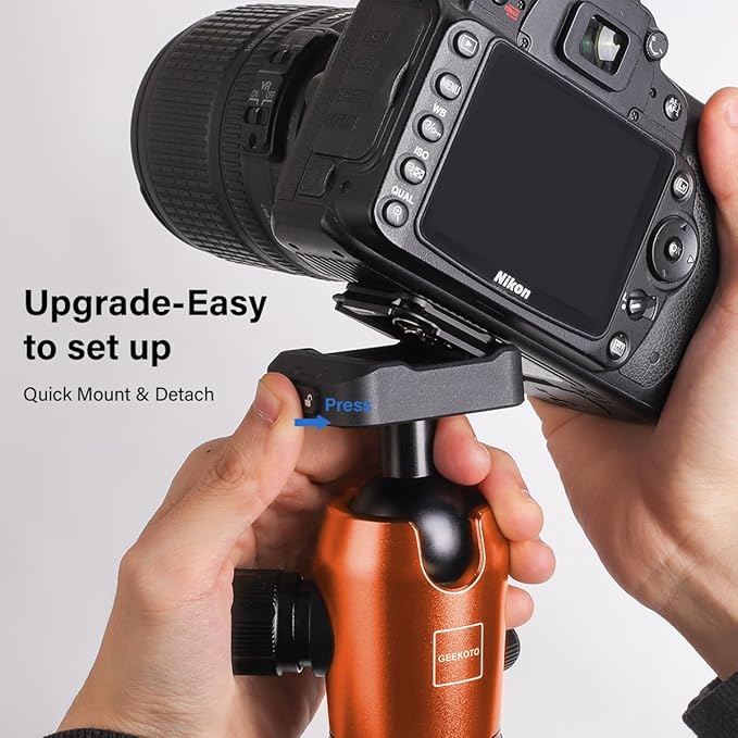 Geekoto 73-Inch Camera Tripod - Lightweight DSLR Tripod with 360° Ball Head & Quick Release Plate, Supports Up to 33.07 lbs, Portable for Travel & Outdoor Photography