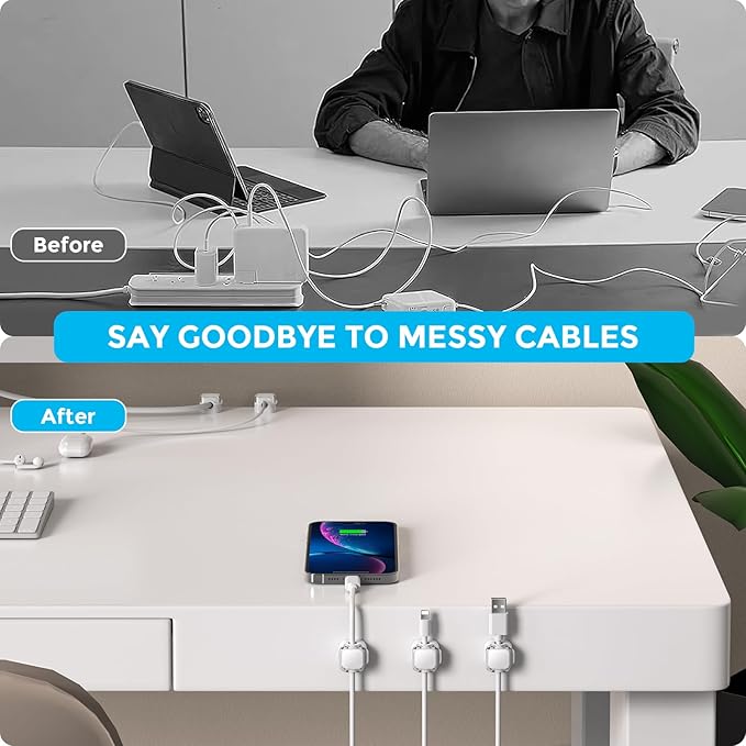 AhaStyle Magnetic Cable Organizer [1s Lock] 6 Pack Cord Holders Clips Strong Adhesive Cord Keeper [Smooth Adjustable] Hide Wire Cord Organizer for Nightstand Kitchen Car Office (White)