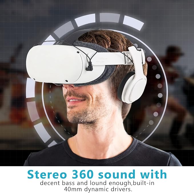 Stereo VR Headphones Compatible with Meta Quest 2, On Ear Bass, 3D 360 Degree Sound,White