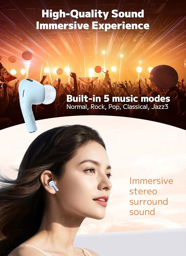 Wireless Earbuds, Active Noise Cancelling, Bluetooth in-Ear Headphones with Charging Case, Bluetooth 5.4 Ear Buds for Laptop, Android/iOS, Pad