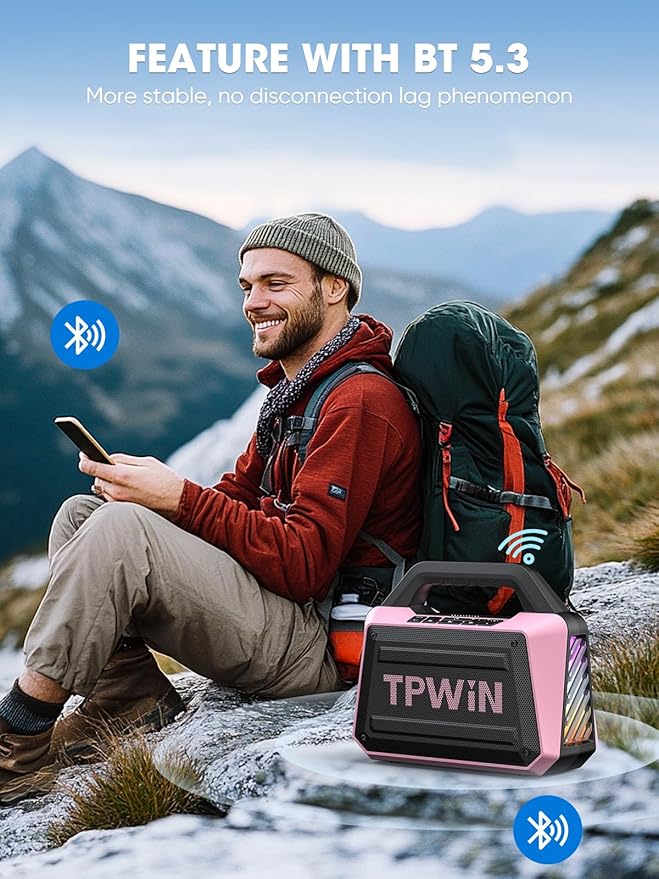 Wireless Bluetooth Speakers - Portable Speaker 80W Peak, 20H Playtime, Light Shows, Loud Speaker with Strong Bass, BT 5.3, TWS, IPX6 Waterproof for Home Travel Outdoor Beach Camping - Pink