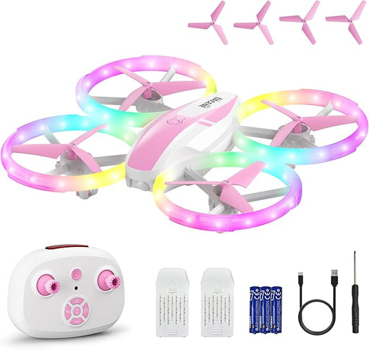 Mini Drone for Girls and Beginners with Fancy LED & Altitude Hold,Birthday Gift for Kids 8-12,Pink RC Drone with Propeller Protection,360°Flips,3 Speed Mode,Indoor Outdoor RC Quadcopter Toy