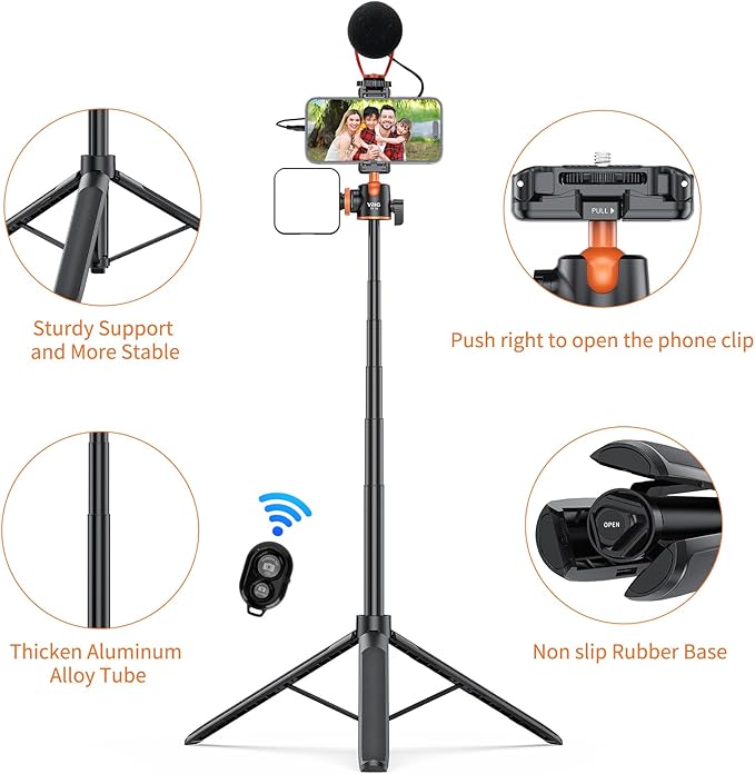 VRIG 57" Extendable Phone Tripod & Camera Tripod,3in1 Selfie Stick with Wireless Remote Shutter,360° Ball Head Cold Shoe Cell Phone Stand for iPhone/Gopro/Nikon Canon Camera