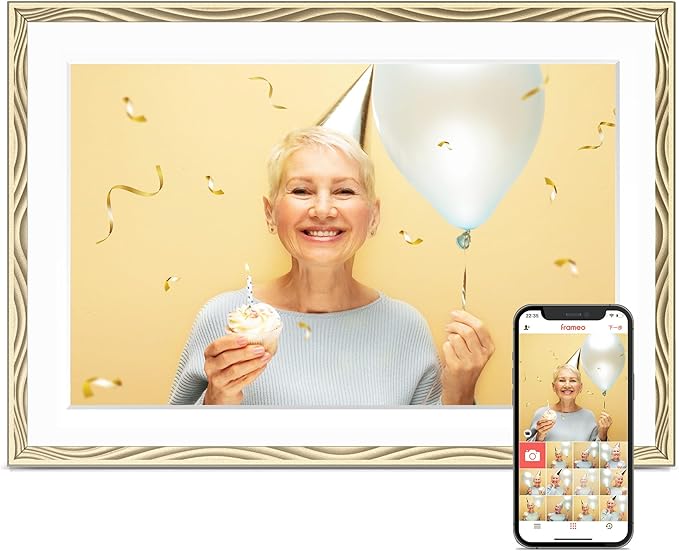 Digital Picture Frame, 10.1'' Frameo Digital Frame Wifi, 1280*800 HD Touch Screen, 32GB Memory, Wall Mountable Digital Photo Frame, Auto-Rotate, Share Instantly, Wedding, Birthday Gifts for Mom, Gold