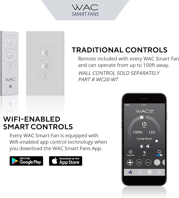 WAC Smart Fans Clean Indoor and Outdoor 3-Blade Smart Ceiling Fan 52in Satin Brass Matte White with 3000K LED Light Kit and Remote Control works with Alexa and iOS or Android App