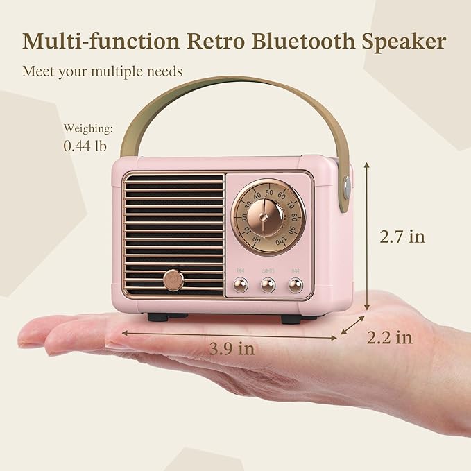 PRUNUS J-999 Retro Bluetooth Speaker,Vintage Decor,Mini Wireless Bluetooth Speaker,Cute Old Fashion Style Support USB/TF Card/AUX for Kitchen Desk Bedroom Office Party Outdoor(Pink)