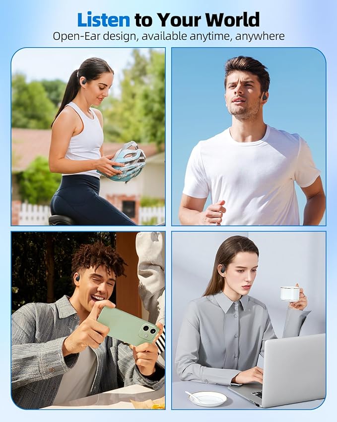 Open Ear Headphones, Wireless Earbuds with Microphone, Bluetooth 5.3 Headphones with Lightweight Design, 36H Playtime, Clear Calls, Touch Control Earphones for Cycling, Running, Workout, Black