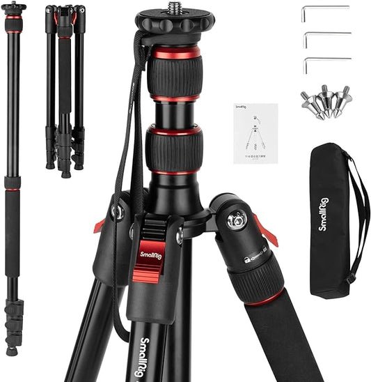 SmallRig T-10 Camera Tripod, 68" Foldable Aluminum Tripod & Monopod, Compatible with 1/4"-20 and 3/8"-16 Video Head, Payload 33lb, Adjustable Height from 19.7" to 67.7" for Camera, Phone - 3983