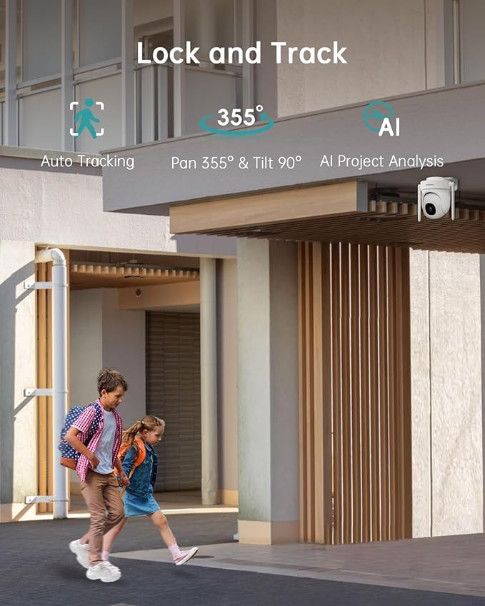 ZUMIMALL 5MP Outdoor Camera Wireless 2-Pack - 24/7 Recording Wired Power, Support 5GHz WiFi | Motion & Noise Detection, 360° PTZ Auto Tracking, Color Night Vision | IP66, Alexa Google Compatible