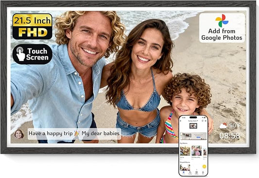 NexFoto 32 Inch Touchscreen Large Digital Picture Frame, 64GB WiFi Digital Photo Frame FHD 1920 * 1080, Add Photos from Google Photos, Upload Videos Instantly, for Housewarming/Birthday, Black Wood
