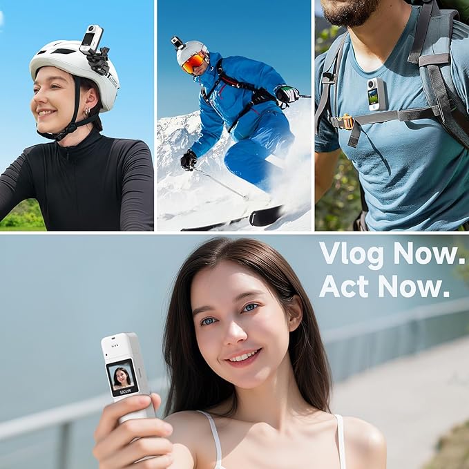 SJCAM C300 Vlogging Combo,4K Pocket Action Camera,7H Power,6-Axis Stabilization,Dual-Touch Screen 154° Wide FOV Video Body Cam for Travel,Sport,Waterproof,Live Streaming,Magnetic Werable,64G Card