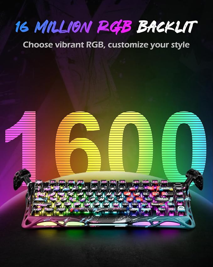 GravaStar Mercury V75 Pro 75% Hall Effect Magnetic Switch Gaming Keyboard, Only Wired, Hot‑Swappable, 8000 Hz Polling, Dual‑Zone RGB, Semi‑Aluminum Frame - Neon Graffiti
