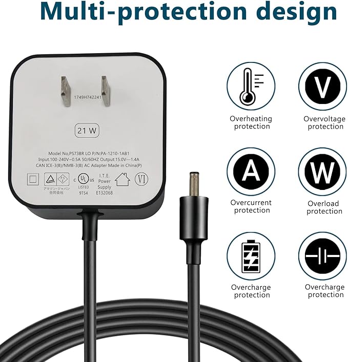 21W Power Adapter for Echo (1st & 2nd Generation), Echo Show (1st Gen), Echo Plus (1st Gen), Fire TV (2nd Gen), Echo Look, Echo Link, 5Ft AC Adapter Power Cord