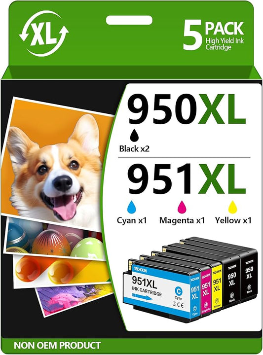 950XL 951XL Combo Pack 5-Pack Compatible for High Yield HP 950 951 Ink Cartridges Combo Pack Work with HP OfficeJet Pro 8600 8610 8620 8100 8630 8660 8640 8615 76DW 251DW (5P, 3 Color 2 Black)