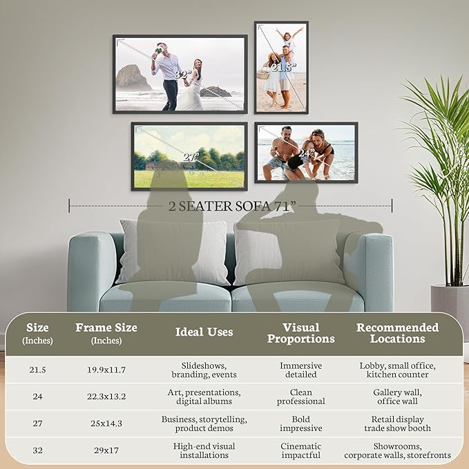 BSIMB Large Digital Picture Frame 32 Inch, 64GB 1920x1080 FHD WiFi Digital Photo Frame Electronic Display, Wall Mount Included, Share Pictures/Videos via App Easy Setup Gifts for Mom(Non-Touch), White