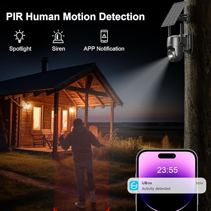 4G LTE Cellular Security Camera, No WiFi Security Cameras Wireless Outdoor, Solar Camera Outdoor Wireless, 2K Color Night Vision, Motion Alert, Playback, SIM Included, 2-Way Talk