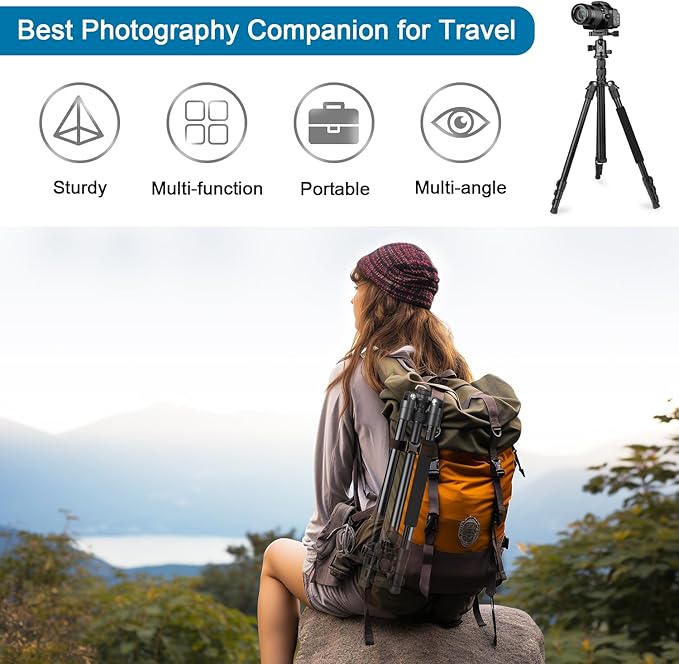 77 inch Professional Camera Photography Tripod,Ball Head Aluminum DSLR/SLR Tripod & Monopod with Carry Bag Compatible with Canon Nikon Binoculars Laser Telescop(Black)