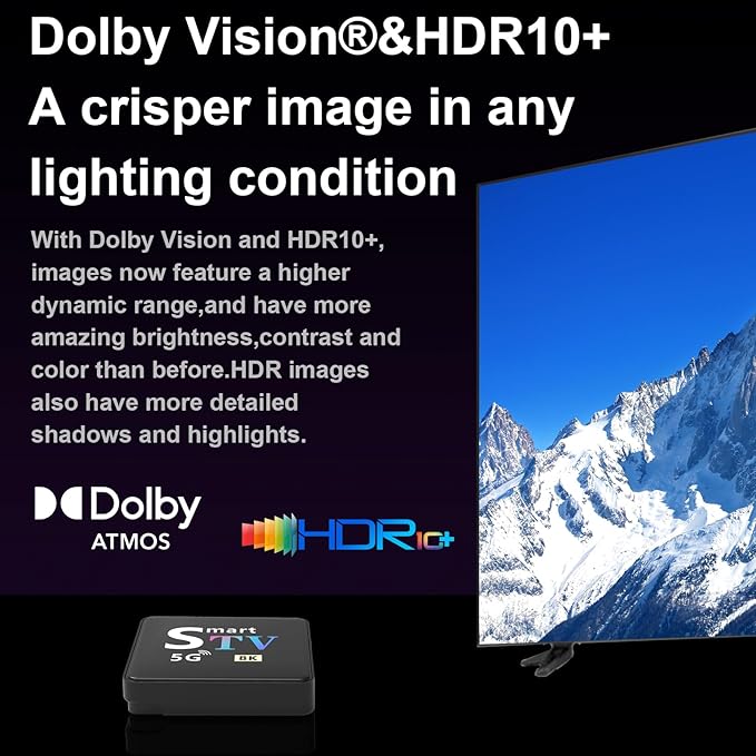 Streaming Media Player Converts Regular TV to Smart TV 4K Resolution Built-in Android 14.0 OS Quad-Core Processor WIFI6 Bluetooth Bluetooth Voice Remote 2GB+8GB Memory (M9-8K)