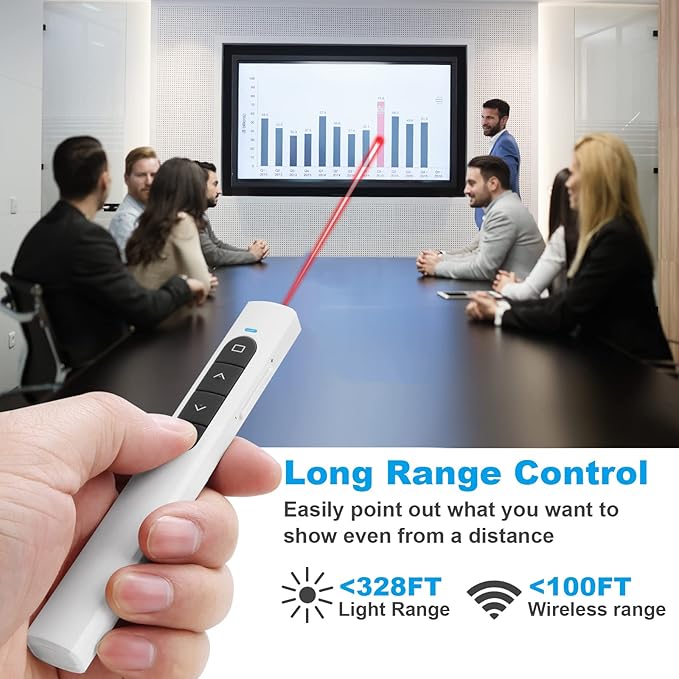 Presentation Clicker Wireless Presenter Remote with Hyperlink & Volume Remote Clicker for PowerPoint Office Classroom Presentation Remote Control Pointer Slide Advancer (Battery Included)
