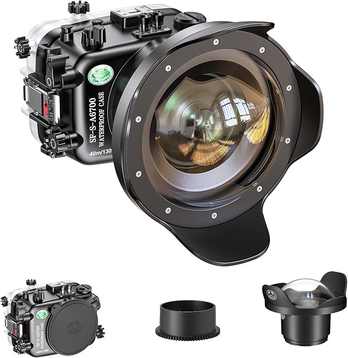 Sea frogs Underwater Camera Housing Compatible with Sony A6700 FE 4/16-35 ZA OSS with Wide Angle Fisheye Lens IPX8 Maximum Diving Depth 40m/130ft Waterproof Camera Case for Diving, Surfing, Rowing