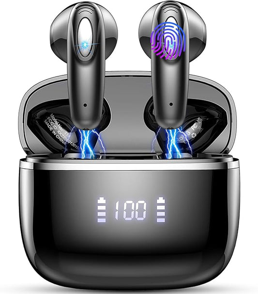 Wireless Earbud, Bluetooth Headphones 5.3 Built in 4 ENC Mic, Hi-Fi Stereo Bass Wireless Earphones, 40H Bluetooth Earbud in-Ear Dual LED Display, USB-C, IP7 Waterproof Sports Ear Buds, for Android iOS