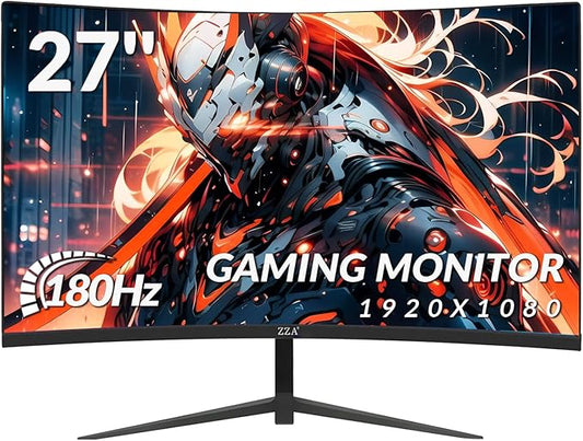 ZZA 27 Inch Curved Monitor,VA Gaming Monitor,180Hz Refresh Rate, 1ms Response, 100% sRGB, 1080p Resolution,FreeSync,VESA Mountable