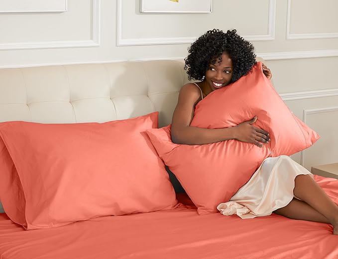 Sunflower King Pillowcases Set of 2, 100% Cotton King Size Pillow Cases 2, 20×40 inches Coral, Soft and Breathable