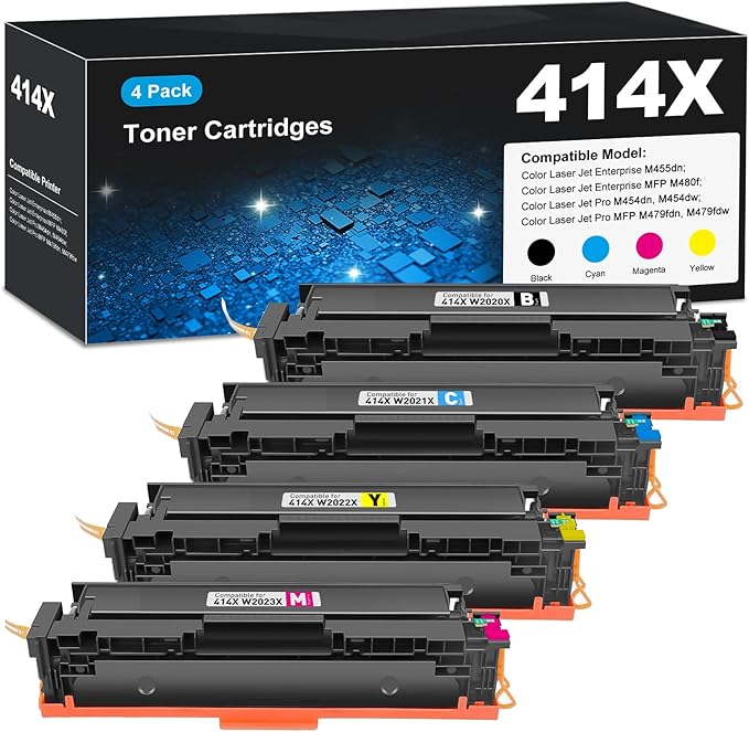 414X Toner MFP M479fdw with Chip Compatible for HP 414X Toner Cartridge 4 Pack High Yield Work for Color Laser Jet Pro MFP M479fdw M479fdn M454dw M454dn MFP M480f M455dn M479dw M479 Toner W2020X 414A
