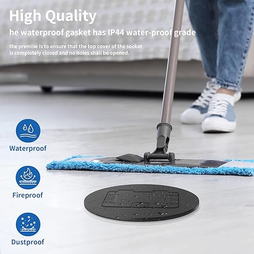 Vagueior Recessed Floor Electrical Outlet Kit, Circular Hidden 4.8A USB+20A Tamper-Resistant Receptacle Outlet ，Waterproof Electrical Outlet Covcer Box, UL Certified,Black(1 Pack)