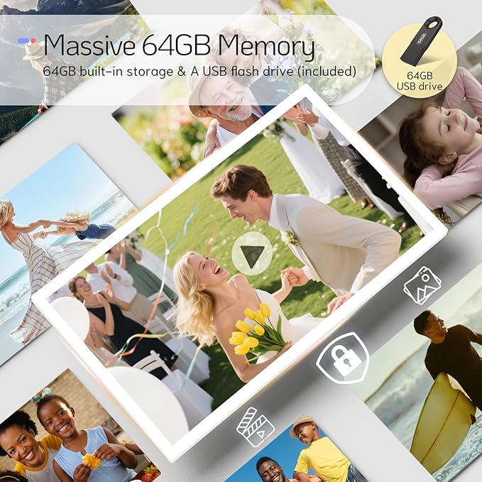 NexFoto 27 Inch Touchscreen Digital Picture Frame, FHD WiFi Photo Frame Electronic, 64GB Digital Frame, Add Photos from Google Photos, Upload Videos, Gifts for Wedding, Housewarming, White