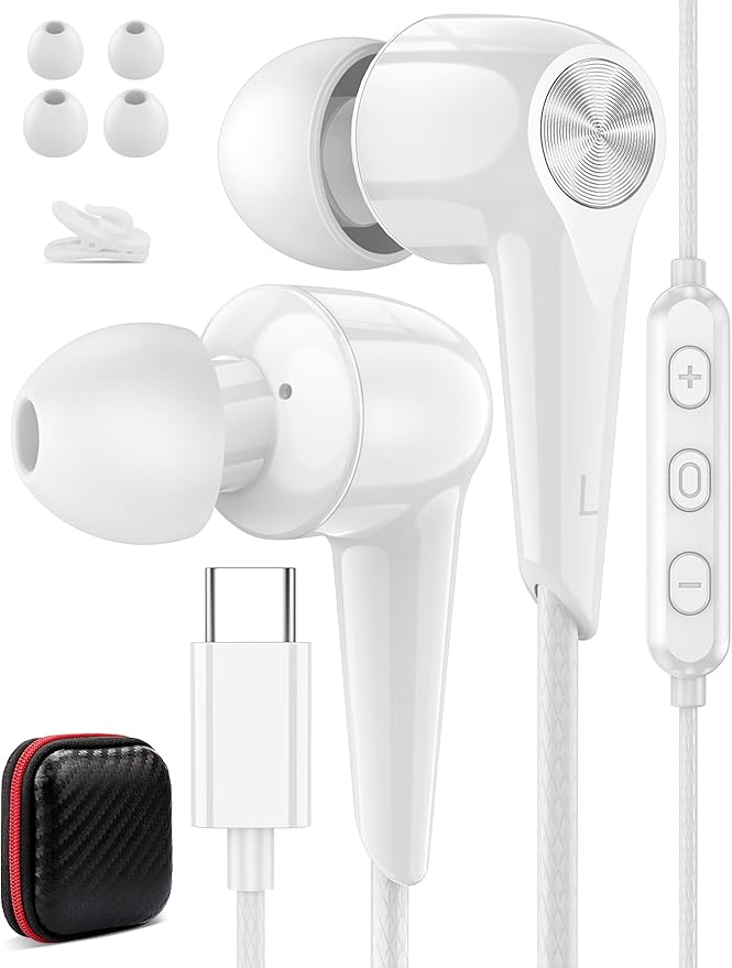 USB C Earbuds with Mic for iPhone 17 16e 16 15, Type C in-Ear Wired Headphones Volume Control Noise Isolation Sport Headset for iPad Air Pro Samsung Fold 6 Galaxy S25 S24 S23 Oneplus 13 12 Pixel 8 7