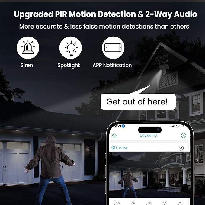 4G LTE Security Cameras Wireless Outdoor, 2K Solar Cellular Security Camera, No WiFi Security Camera, Off Grid With 360° Live View, Color Night Vision, PIR Motion Alerts, 2 Way Talk, Built-In SIM Card