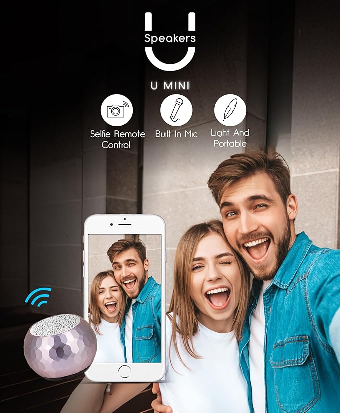 Fashionit U Mini - Small Bluetooth Speaker Wireless - Mic & Remote Shutter, Portable Bluetooth Speakers, Rich Sound for Home & Outdoor, Stocking Stuffers, White Elephant Gifts for Adults - Glam Lilac