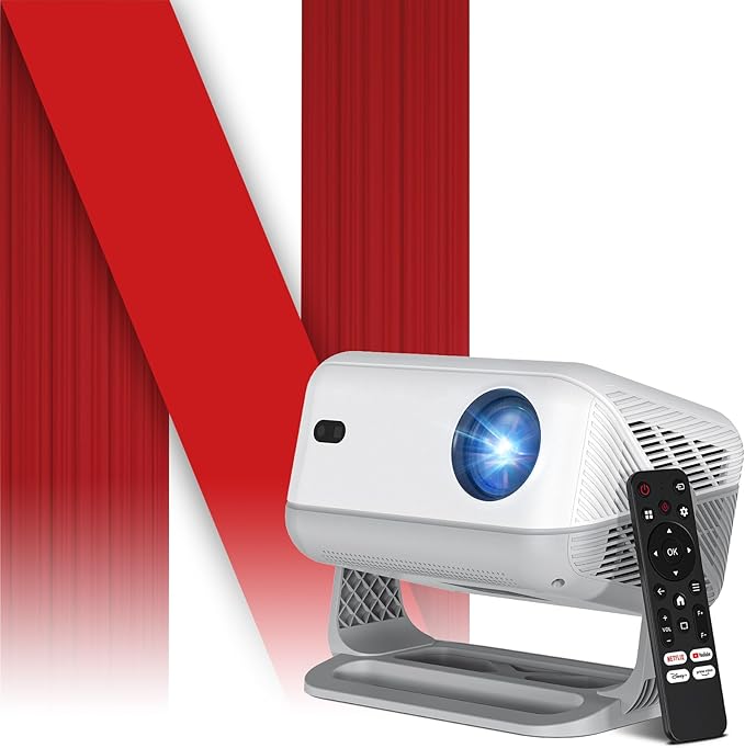 【Netflix-Licensed Projector】Mini Projector with WiFi and Bluetooth, 1080P Full HD Smart Projector, 350ANSI Auto Focus&Keystone, Portable Movie Projector Compatible with TV Stick Smartphone/HDMI/USB
