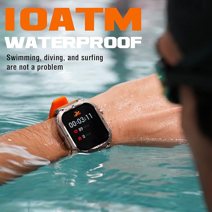 Smart Watch,100M Waterproof Rugged Military Smartwatch with Bluetooth Call(Answer/Dial Calls) 2-inch Utral Large HD Display 70 Days Extra Long Battery Life,100+ Sports Modes Fitness Tracker