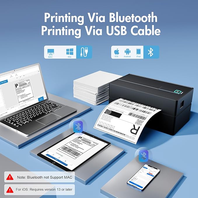 Bluetooth Thermal Shipping Label Printer: 4x6 Wireless Mini Clear Label Maker with Waterproof Tape for Small Business - Widely Used for USPS UPS Ebay Amazon Shopify Etsy