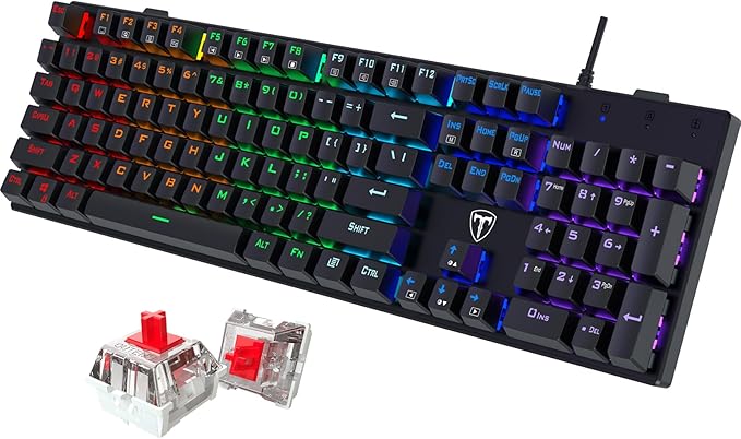 RisoPhy Mechanical Gaming Keyboard, RGB 104 Keys Ultra-Slim LED Backlit USB Wired Keyboard with Red Switch, Durable ABS Keycaps/Anti-Ghosting/Spill-Resistant for PC Mac Xbox Gamer