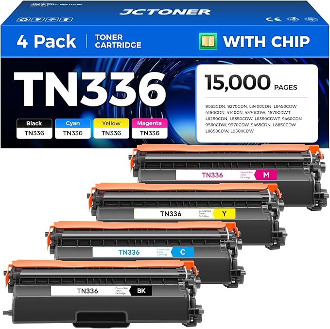 TN336 Toner Cartridge Set 4-Pack Replacement Compatible for Brother TN-336 TN331 TN315 MFC-L8850CDW HL-L8350CDW MFC-L8600CDW HL-4150CDN MFC-9970CDW DCP-L8400 L8450 HL-L8250 L8650 L8850 4570CDW Printer
