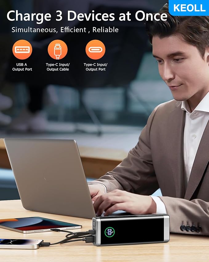 Portable Charger 25800mAh Power Bank, 22.5w Fast Charging Battery Pack, LED Display USB C Backup Battery, Slim Portable Phone Charger for iPhone 15/14/13 Pro Samsung Galaxy iPad AirPods