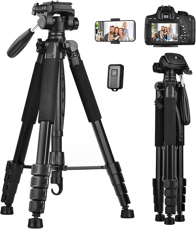 Camera Tripod Stand, LINKCOOL 74 Inch Tall Tripod for Camera Canon Nikon Sony - Lightweight Aluminum Tripod Camera Stand with Detachable Head, Remote Shutter & Phone Mount for Vlog Live Streaming