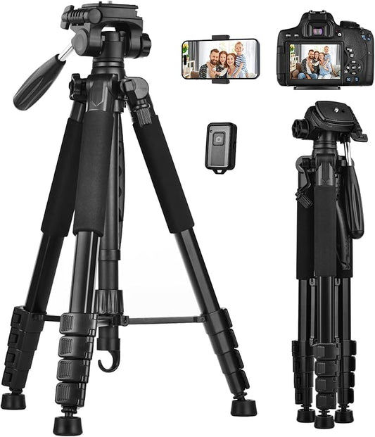 Camera Tripod Stand, LINKCOOL 74 Inch Tall Tripod for Camera Canon Nikon Sony - Lightweight Aluminum Tripod Camera Stand with Detachable Head, Remote Shutter & Phone Mount for Vlog Live Streaming