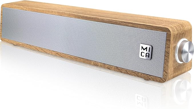 MICA Bluetooth Computer Speakers, Angled Wooden Computer Sound Bar, 3.5mm Aux-in Connection, Wired USB Powered PC Speakers for Desktop Monitor, Laptop, Tablet - Yellow (M30T)